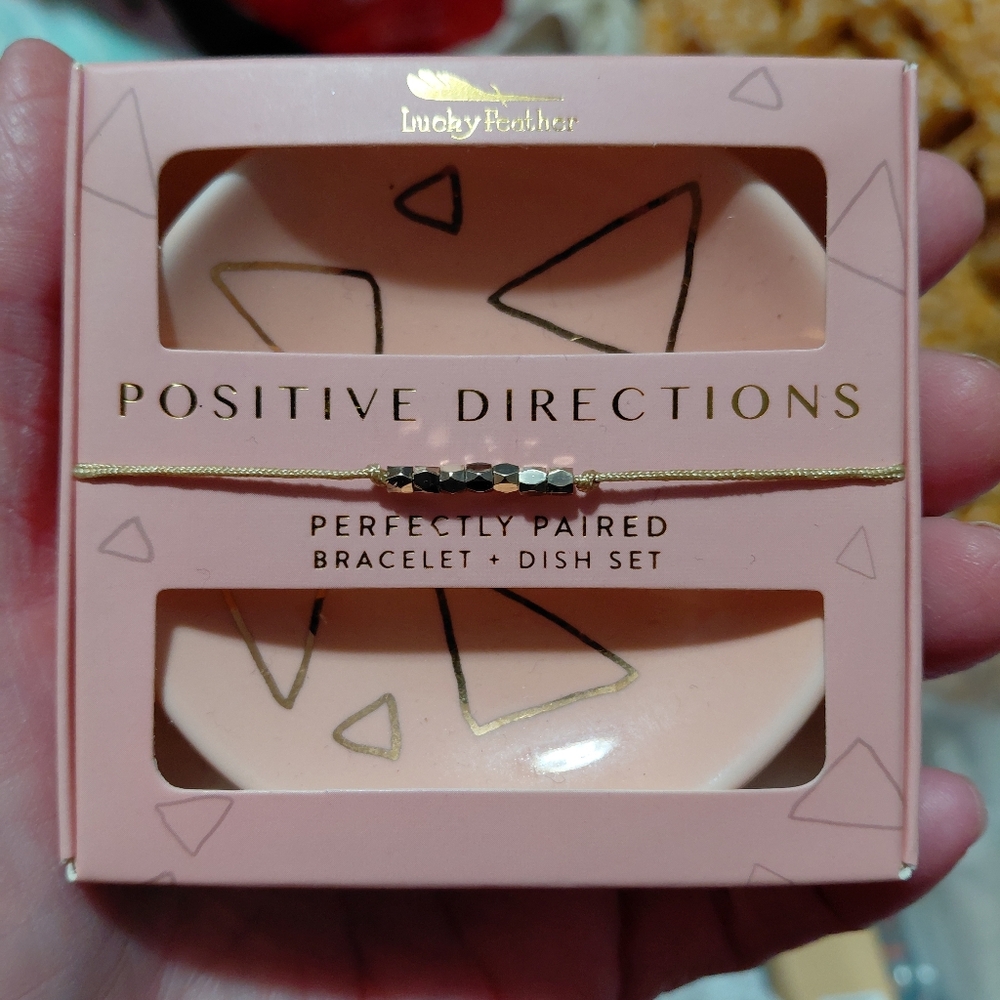 Positive Directions Bracelet and Dish Set - Gold and Pink